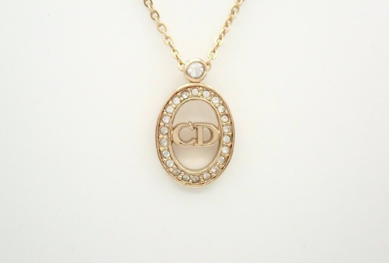 Vintage Dior Oval CD Pendant Necklace – Gold Tone