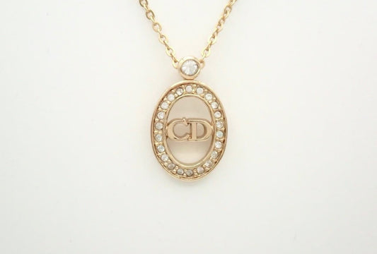 Vintage Dior Oval CD Pendant Necklace – Gold Tone