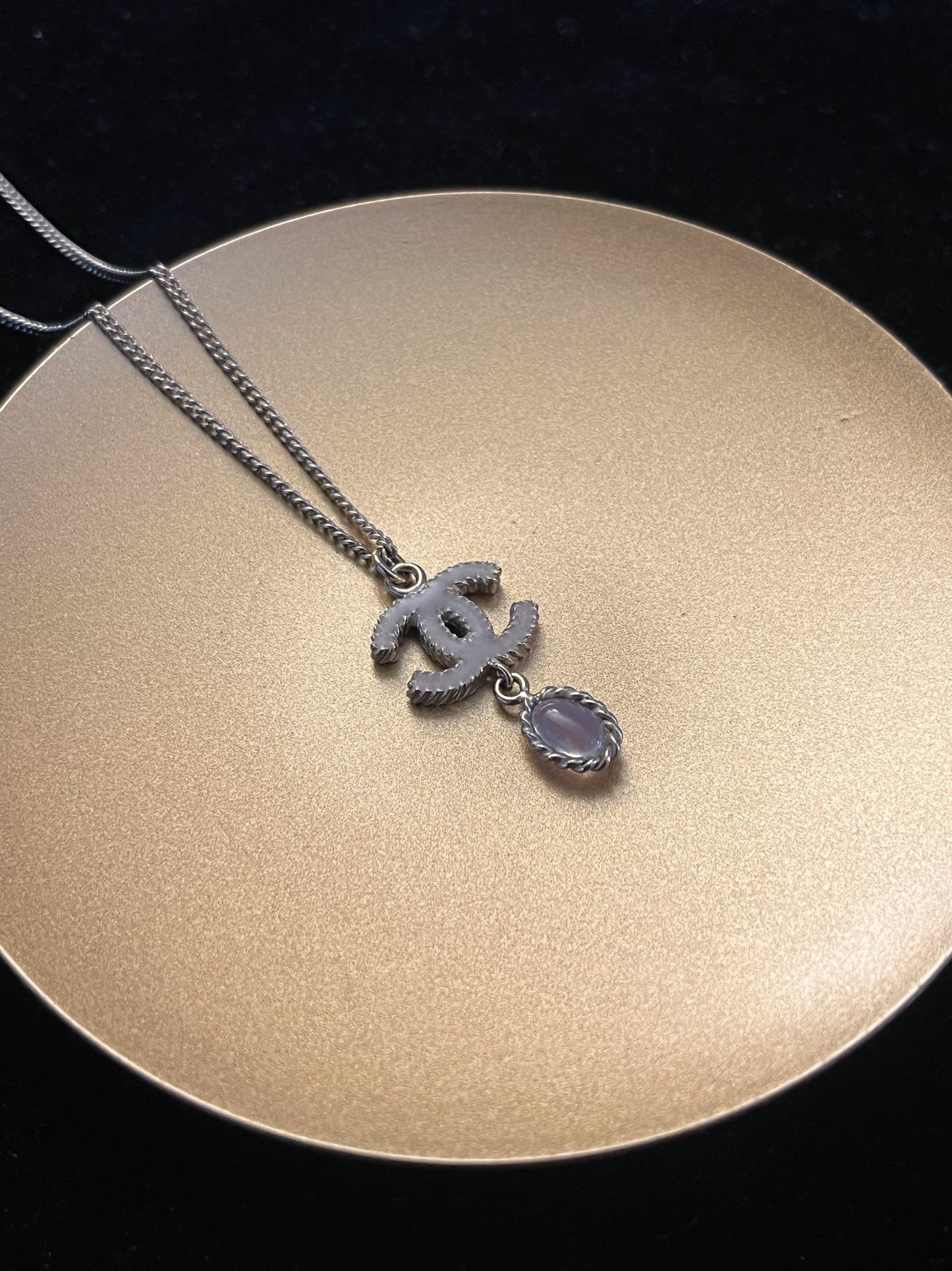 Chanel 2012 Gold CC Logo Pink Crystal Drop Necklace