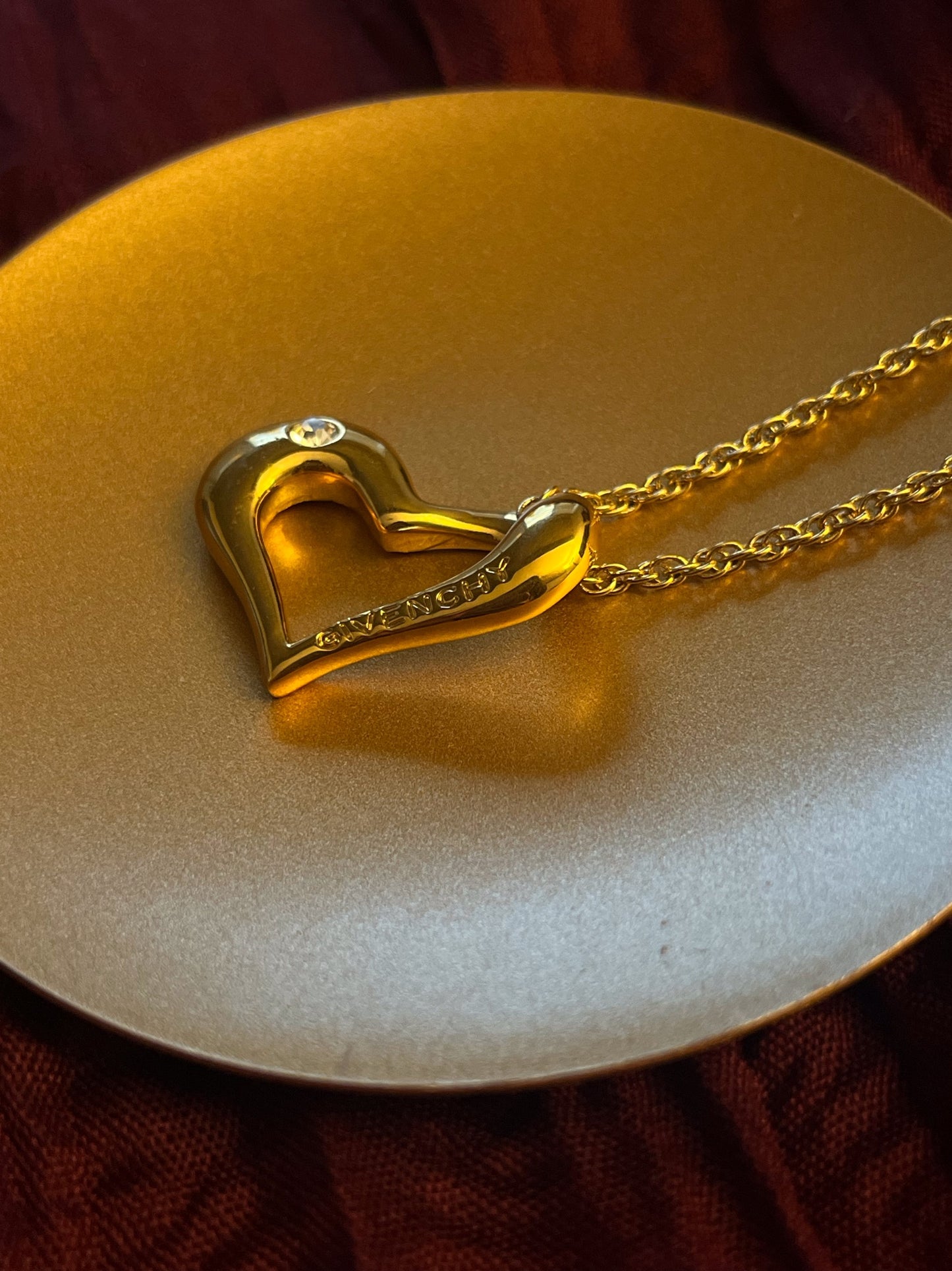 Vintage 1980s Givenchy Gold-Plated Diamond Heart Necklace