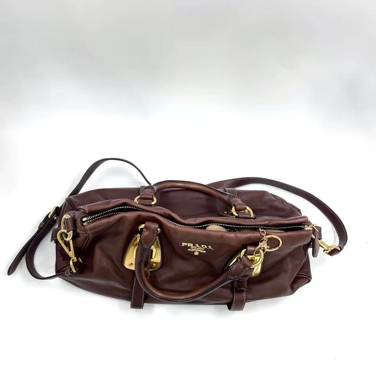 Prada Leather Top Handle Satchel – Dark Brown