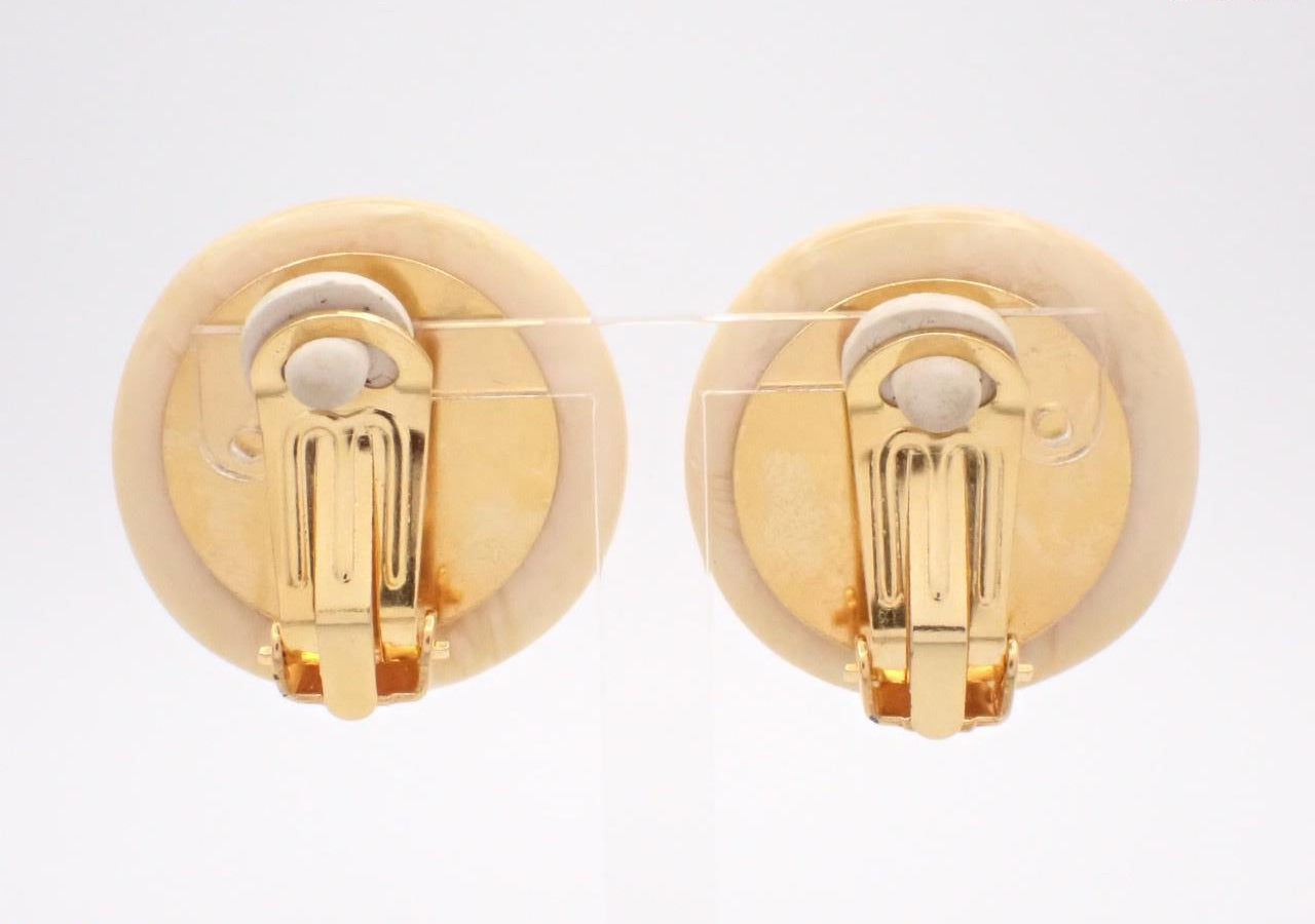 Vintage Chanel 2000s Ivory CC Button Ear Clips