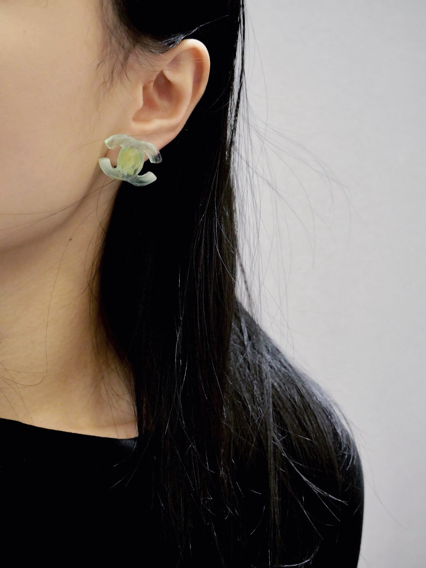 Chanel 2001 Mint Green Translucent CC Clip-On Earrings