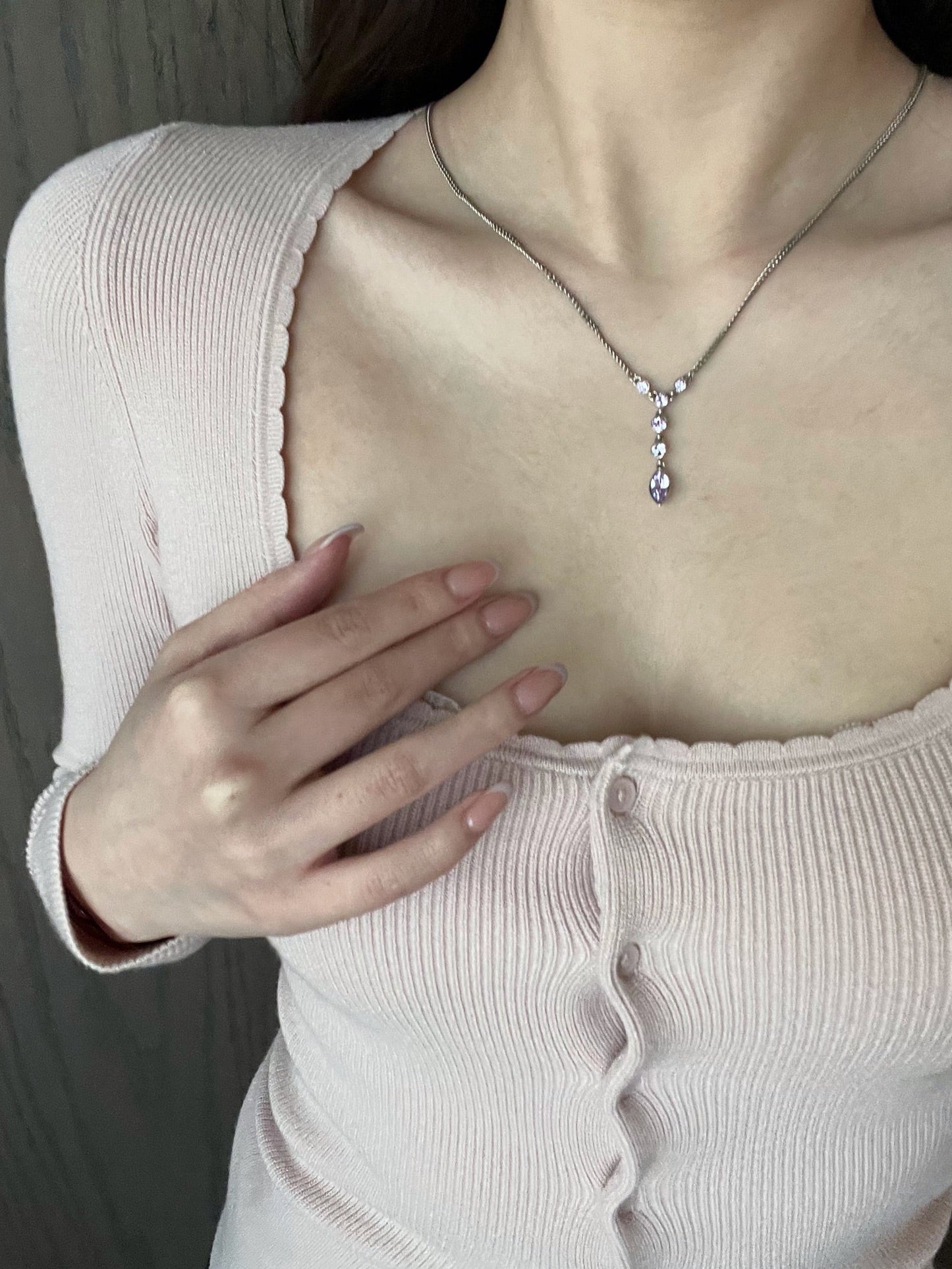 Vintage Givenchy Lavender Crystal Drop Necklace – Silver Tone
