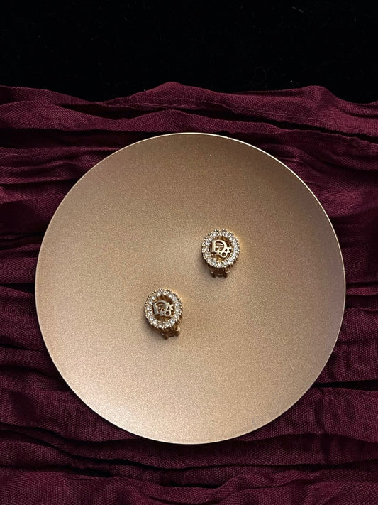 Vintage Dior Gold Pavé CD Logo Ear Clips