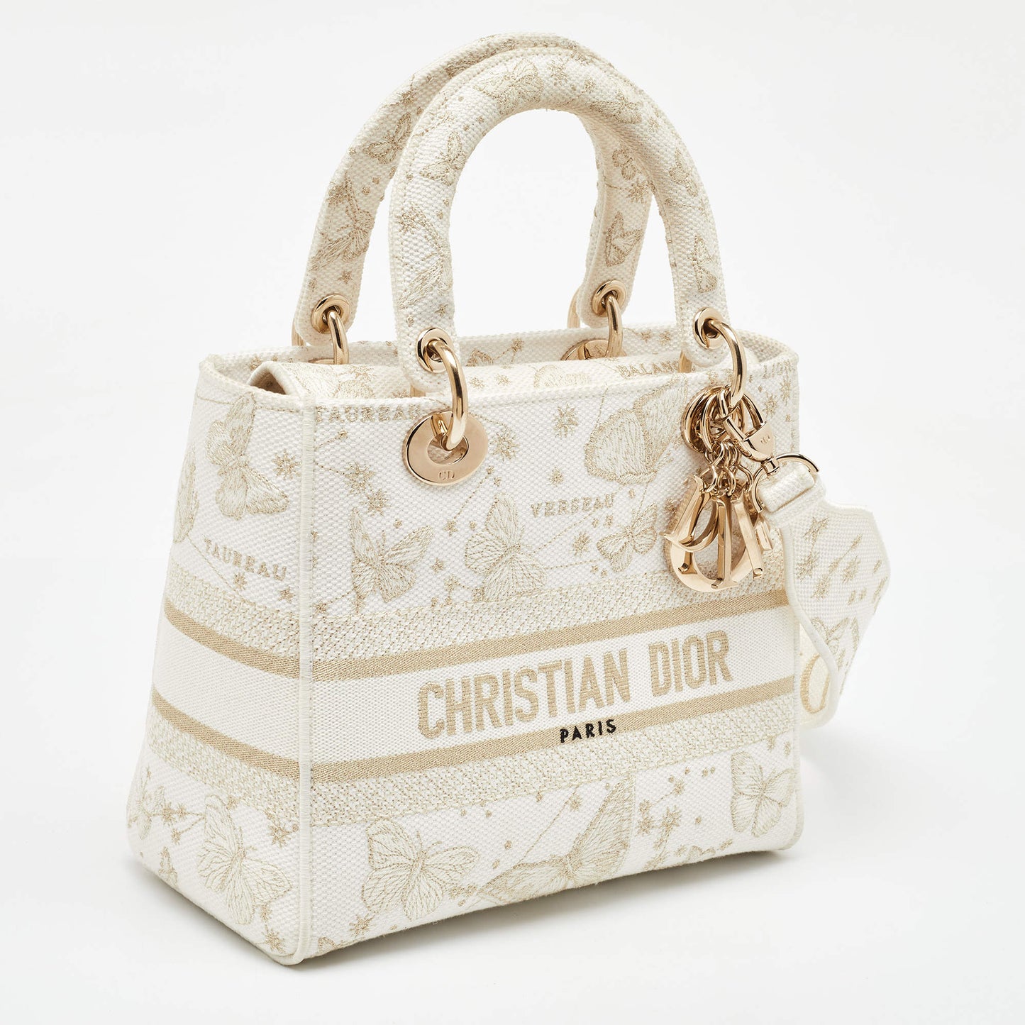 Dior Christmas Edition White Embroidered Canvas Zodiac Small Lady D-Lite Bag