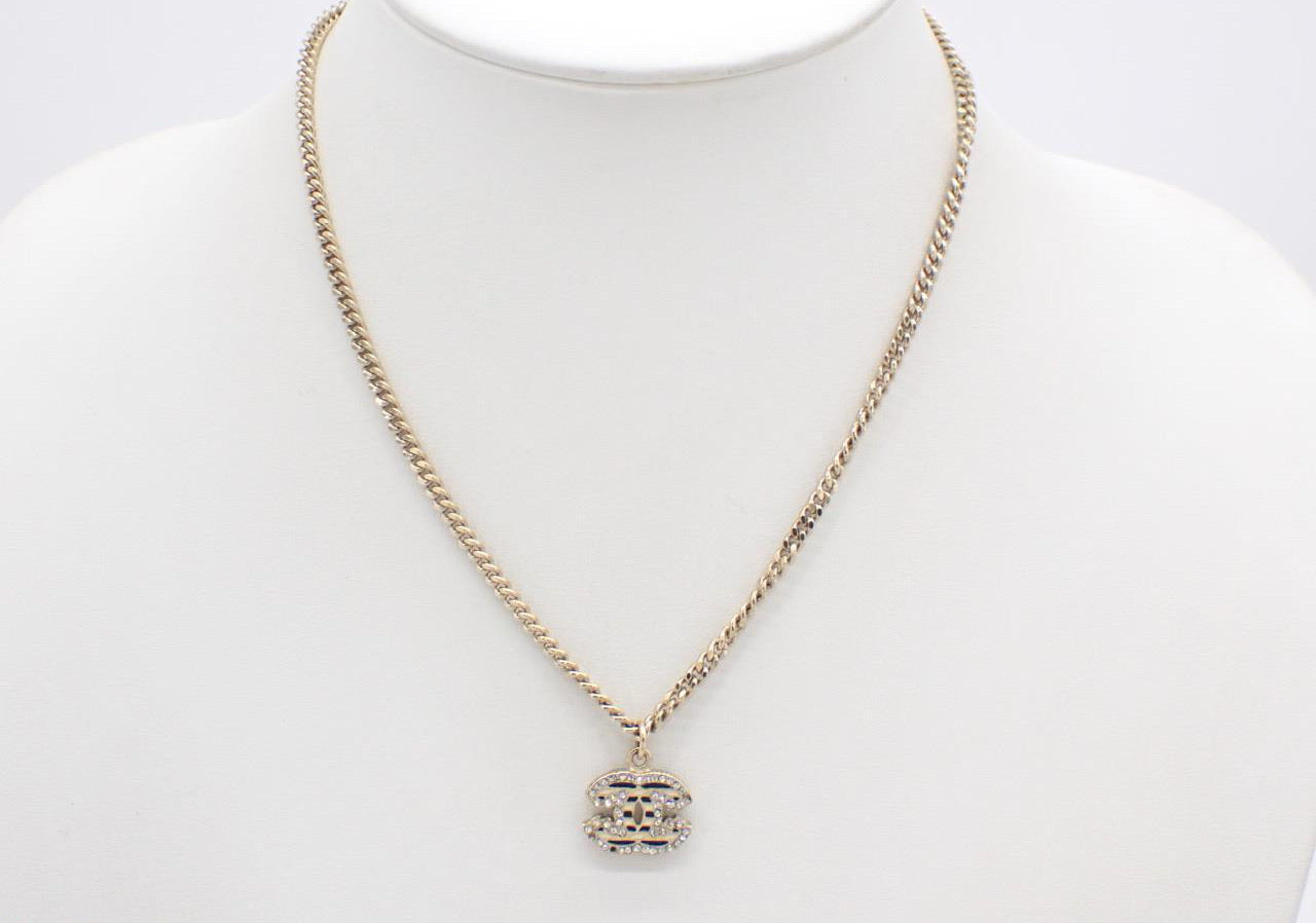 Chanel 2008 Black & White Crystal-Edged CC Necklace