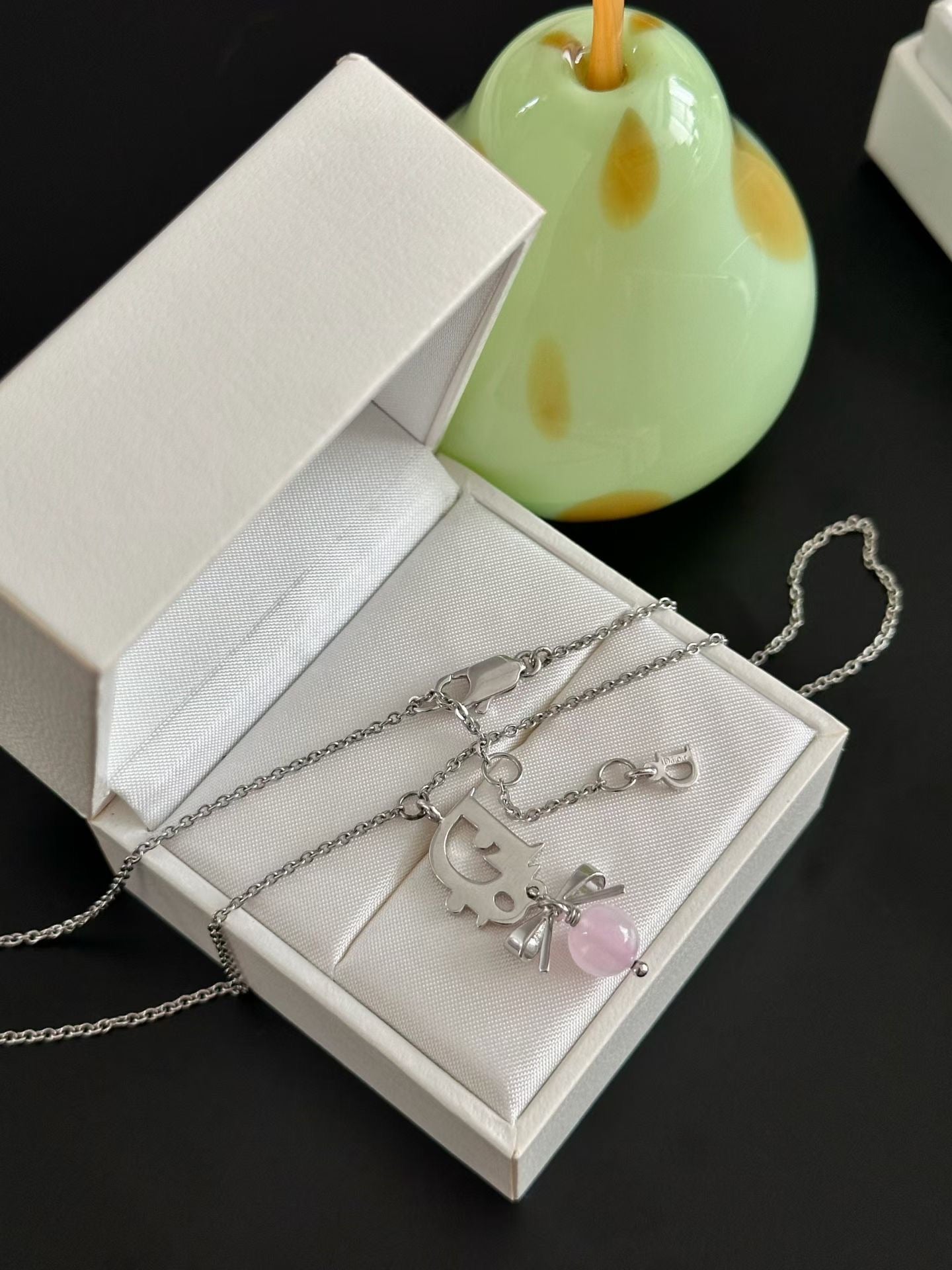 Dior Silver-Tone Logo Bow Pendant Necklace