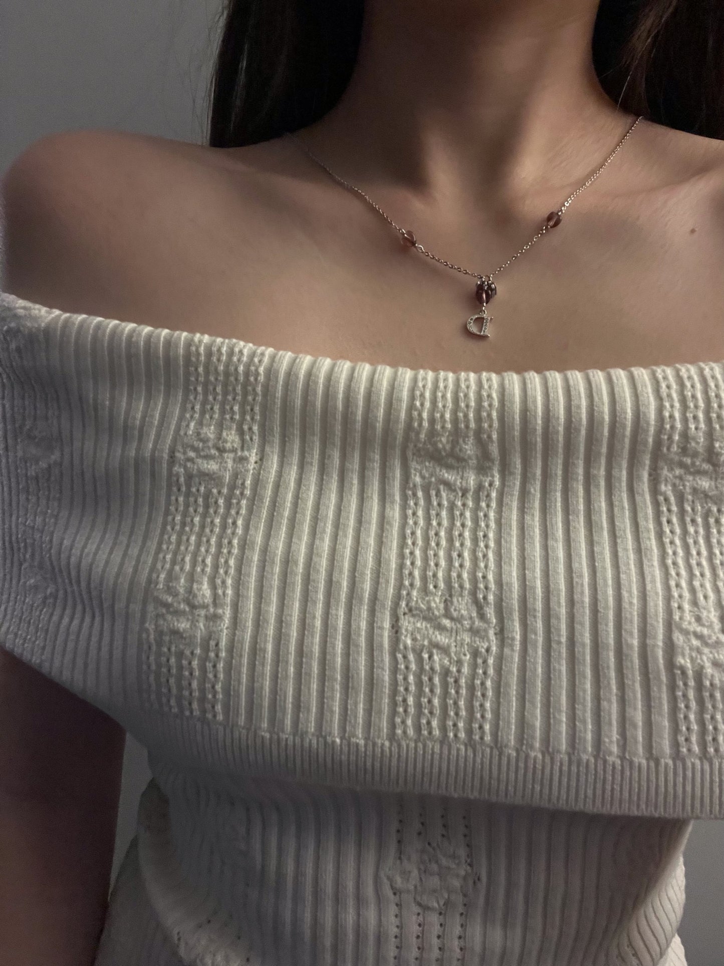Dior Vintage Silver Heart & Rhinestone “D” Pendant Necklace
