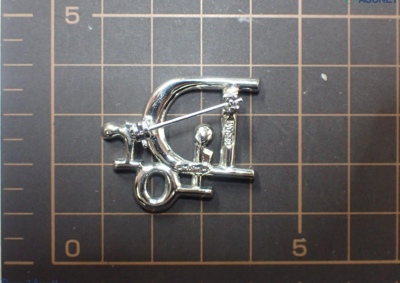 Vintage Dior Silver Crystal Logo Brooch