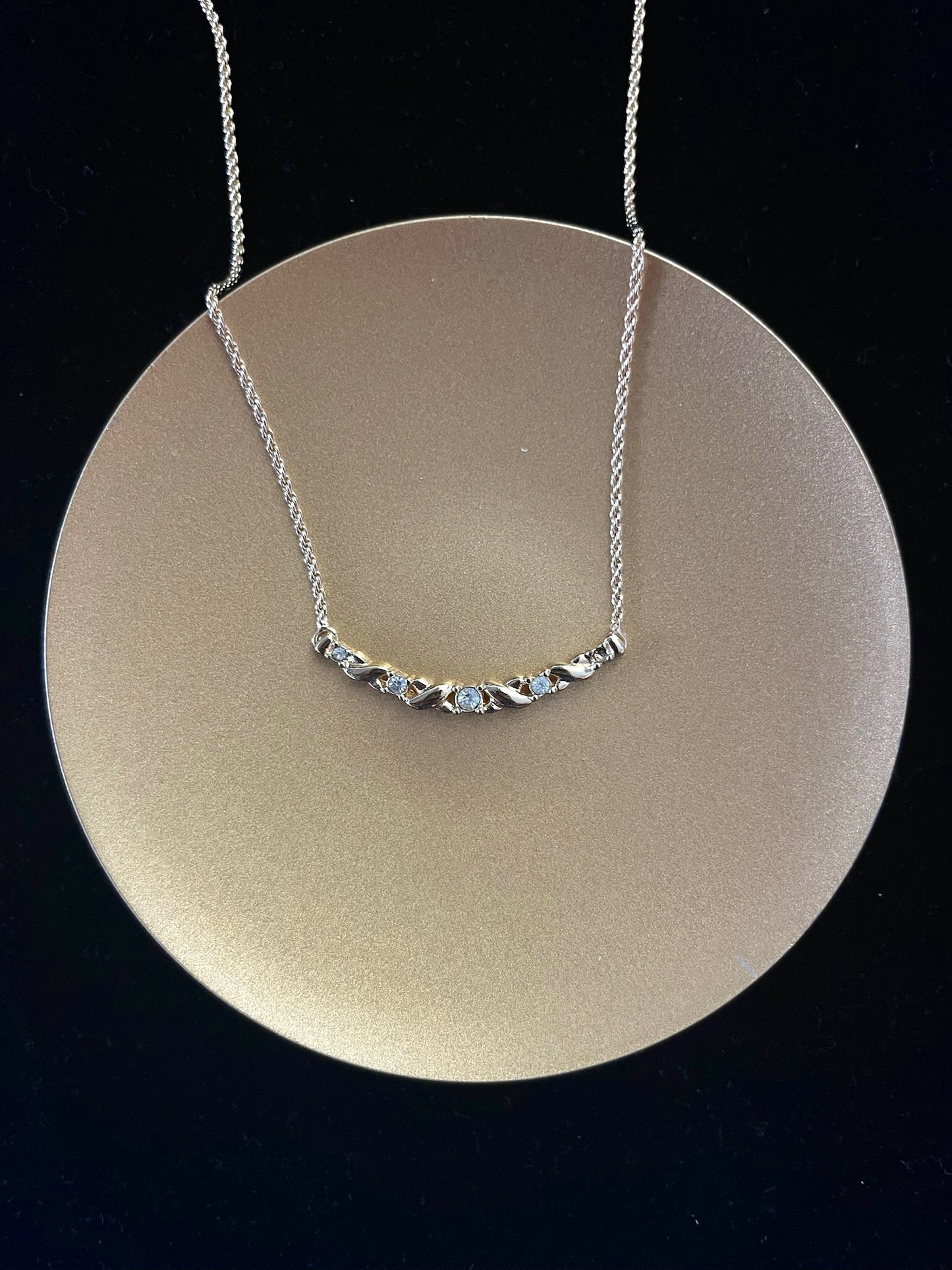 Vintage Dior Smiling Chain Crystal Necklace (Gold Tone)