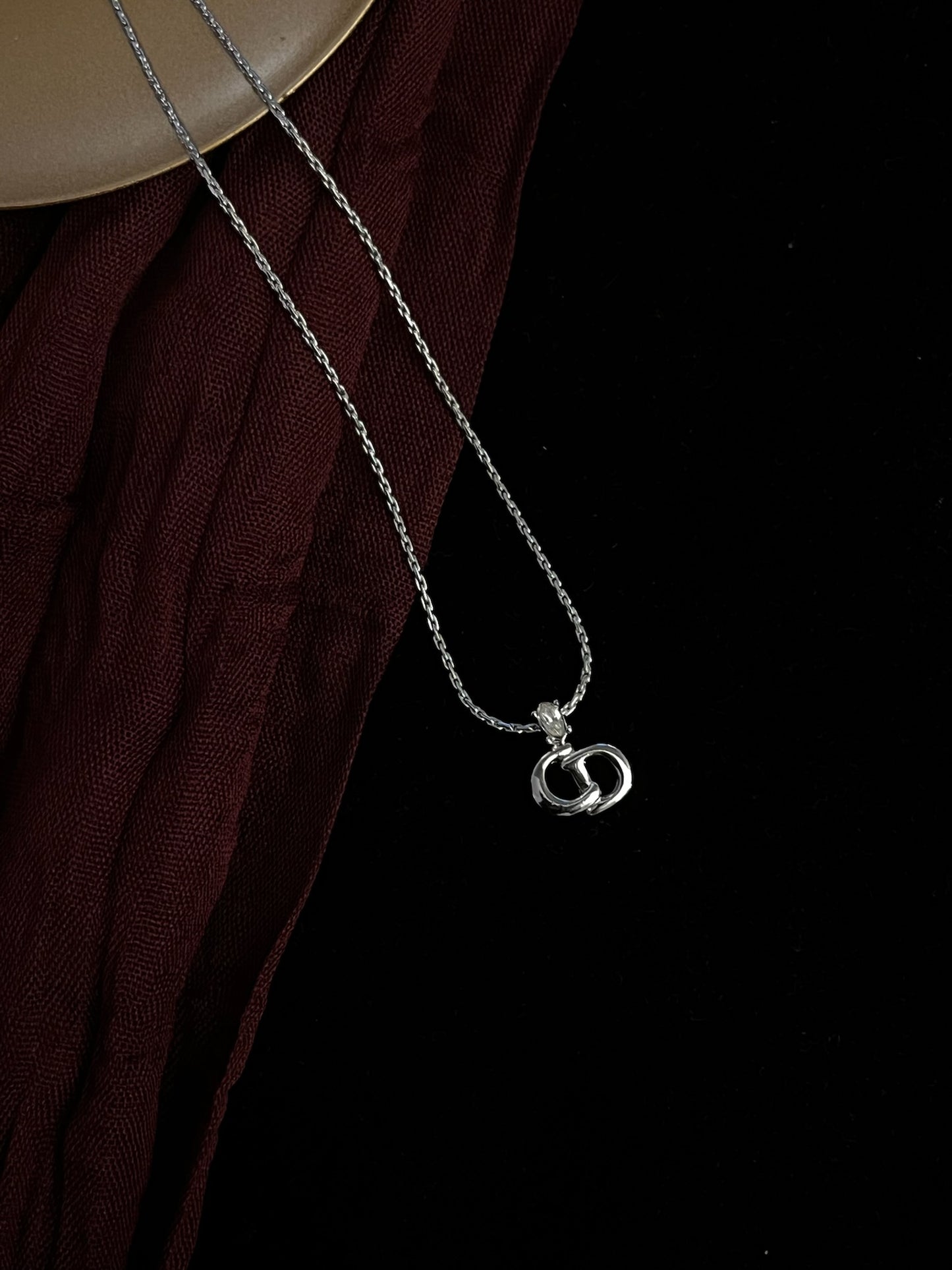 Dior Vintage Silver Crystal Crown CD Necklace