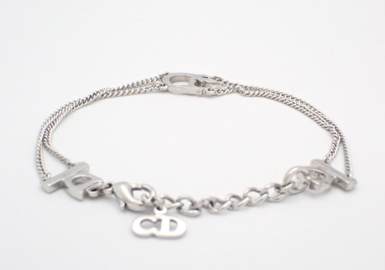 Vintage Dior Double Chain Fire Design Logo Bracelet
