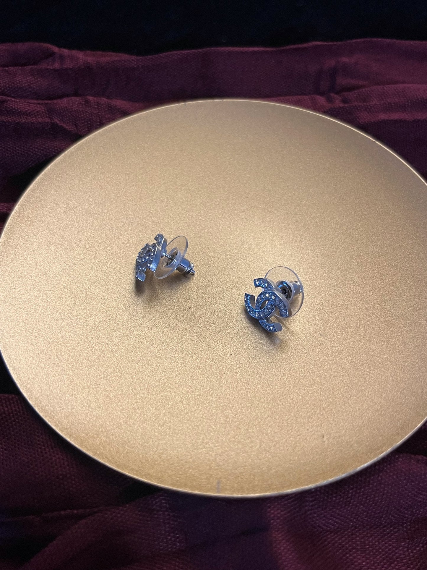 Chanel 2015 Mini Double C Crystal Stud Earrings