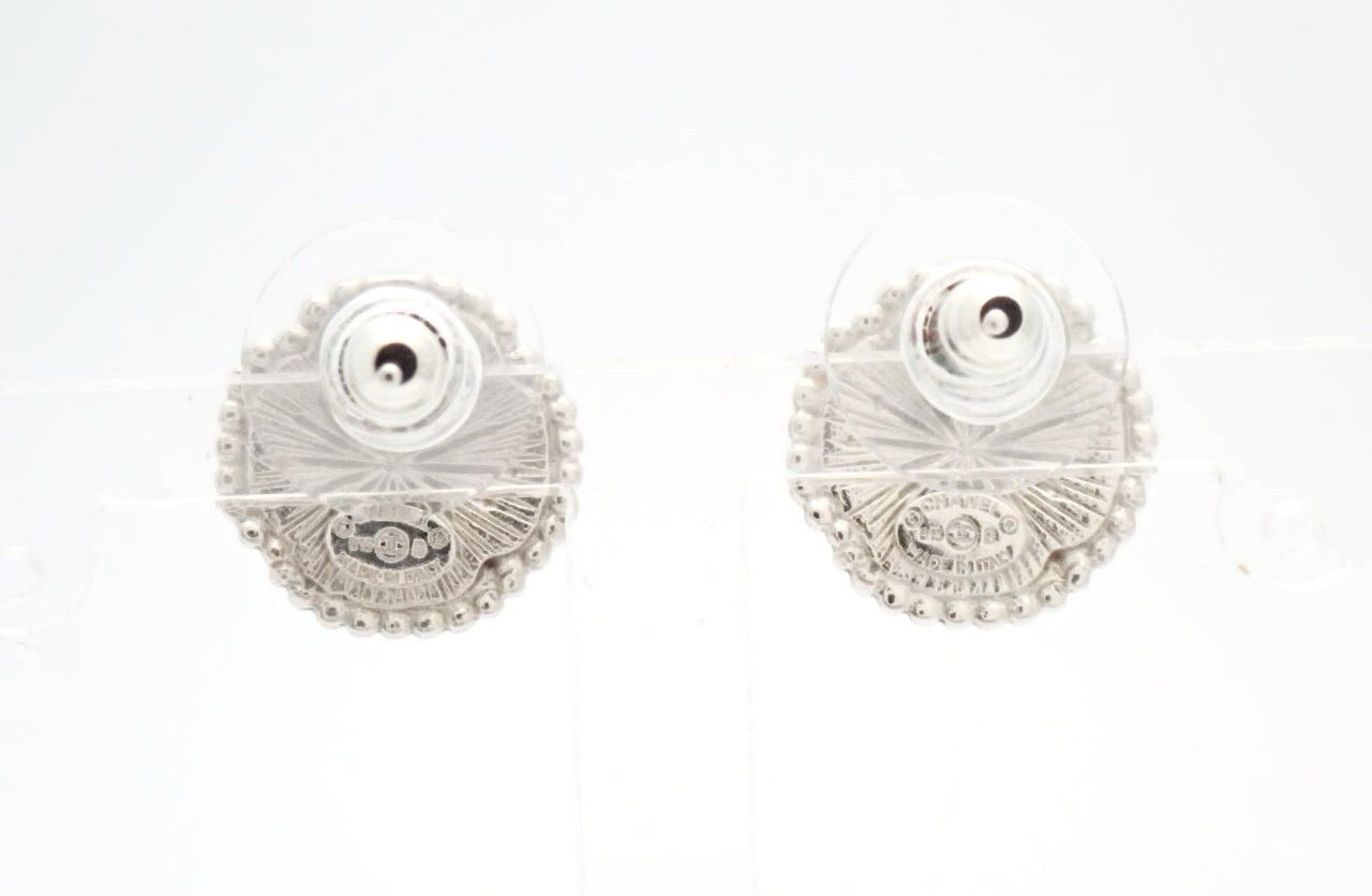 Chanel 2015 Vintage Silver CC Textured Stud Earrings