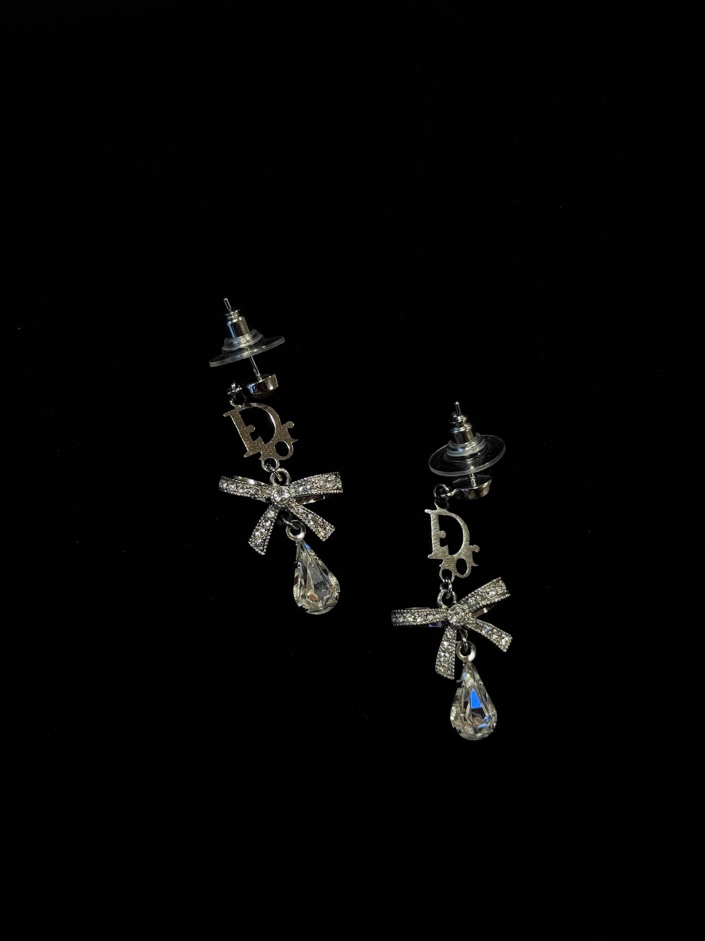 HOLD* Vintage Dior Crystal Bow Drop Earrings – Silver Tone