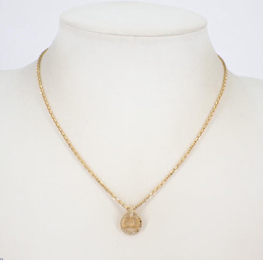 Dior Gold-Tone Round Logo Pendant Necklace