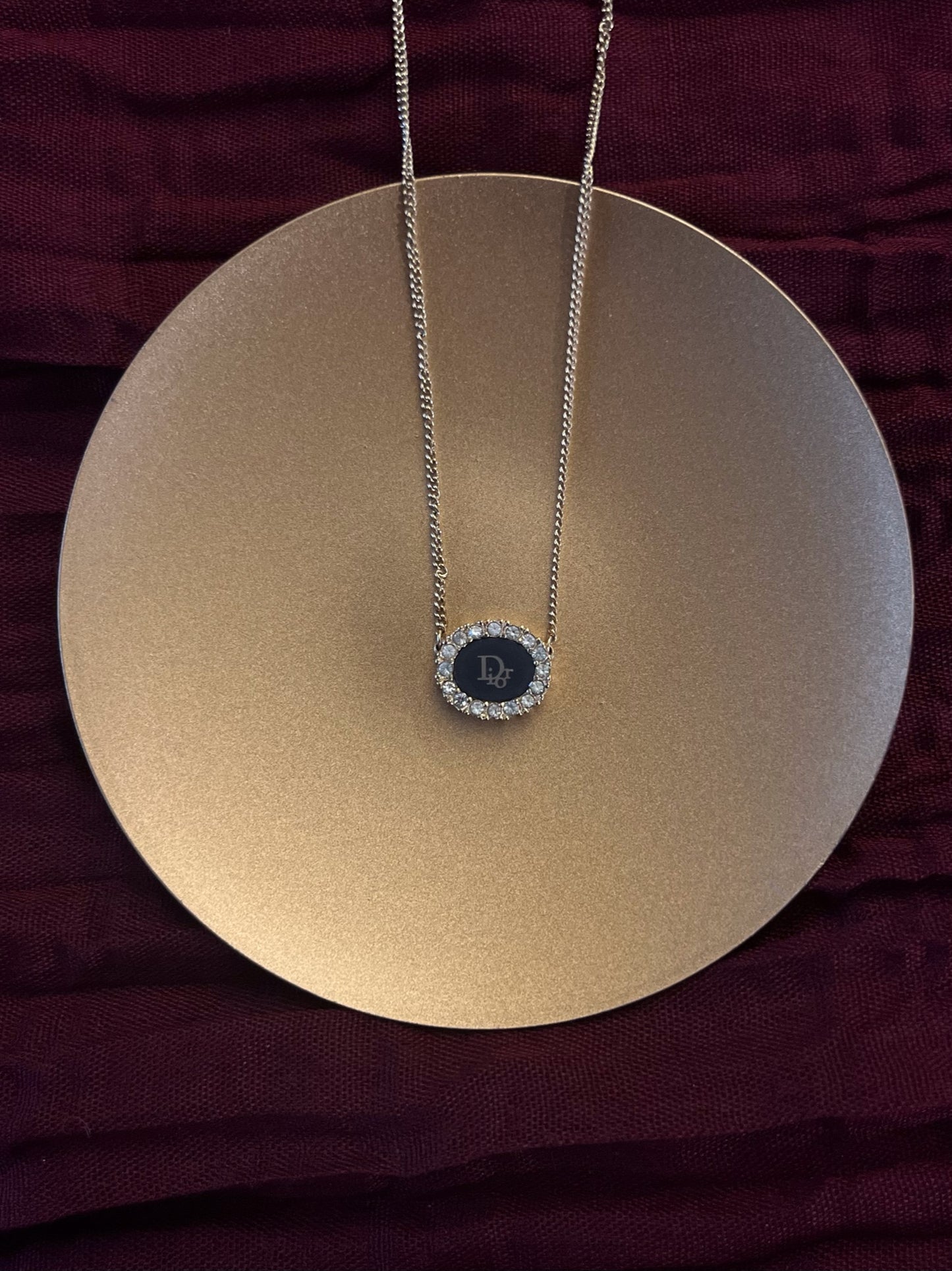 Dior Crystal Halo Logo Medallion Necklace