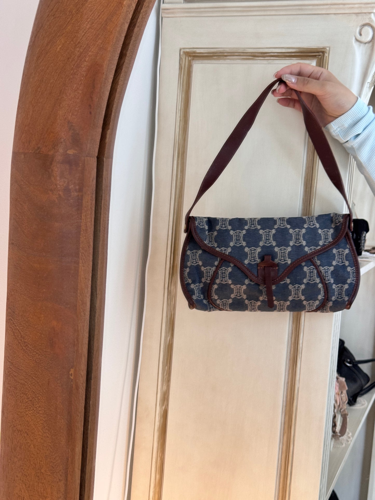 Celine Vintage Macadam Denim Shoulder Bag