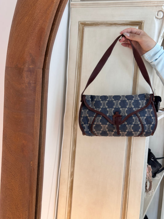 Celine Vintage Macadam Denim Shoulder Bag
