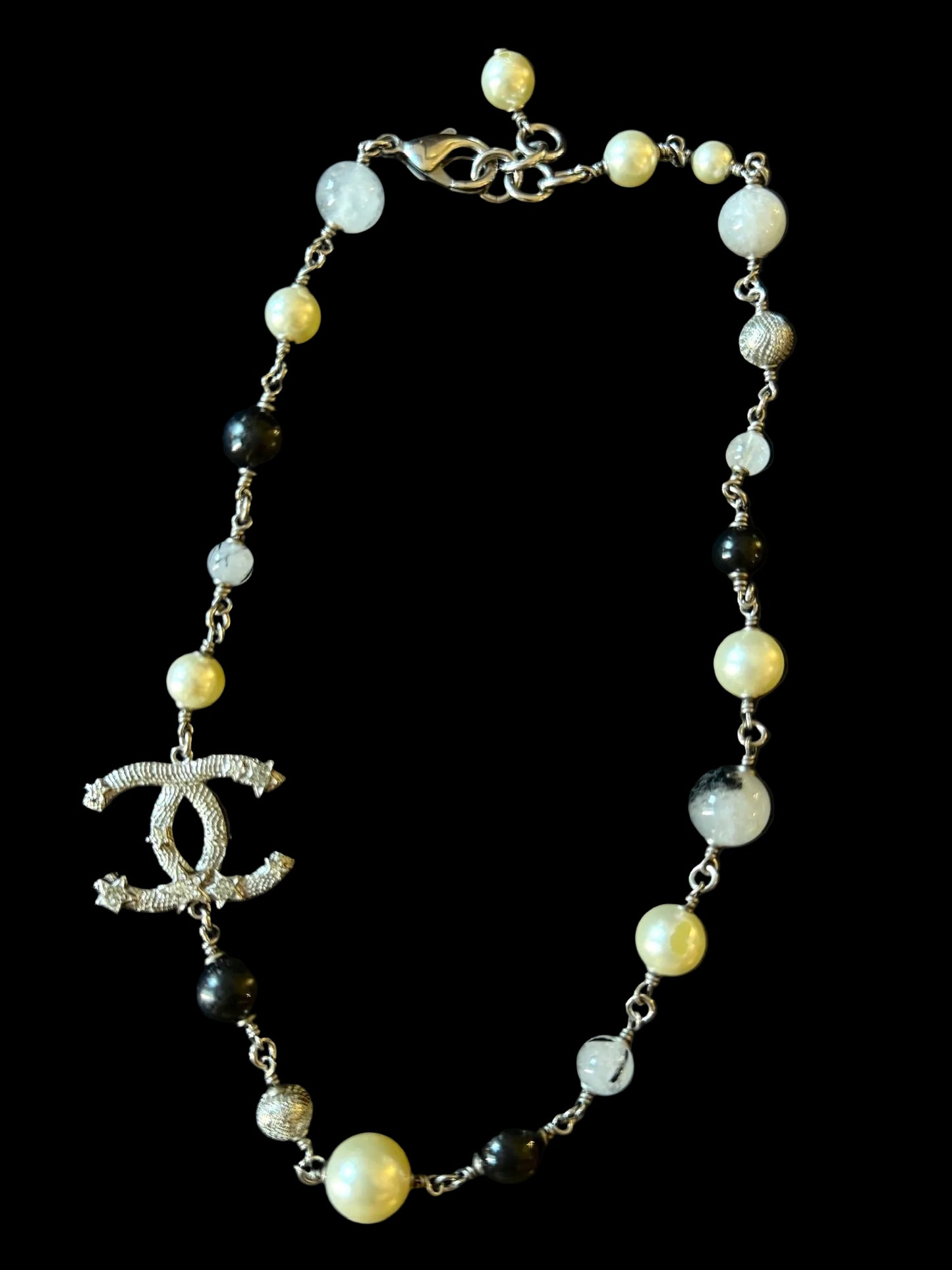 Chanel CC Twinkle Stars Pearl & Black Stone Long Necklace