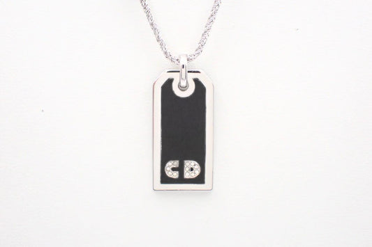 Vintage Dior Black Tag Pendant Necklace – Silver Tone