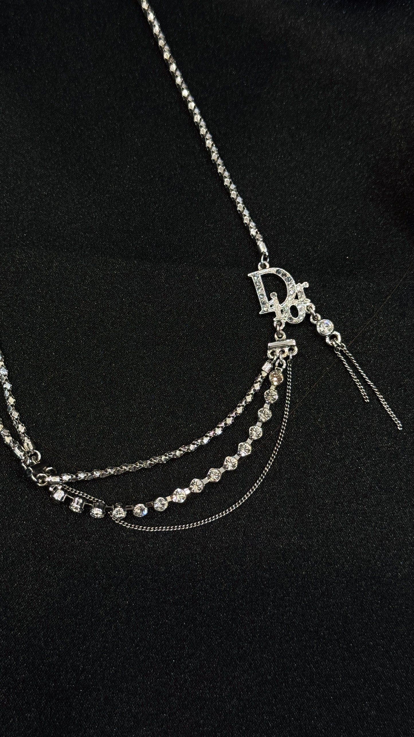 Dior Vintage 2010s Draped Crystal CD Statement Necklace