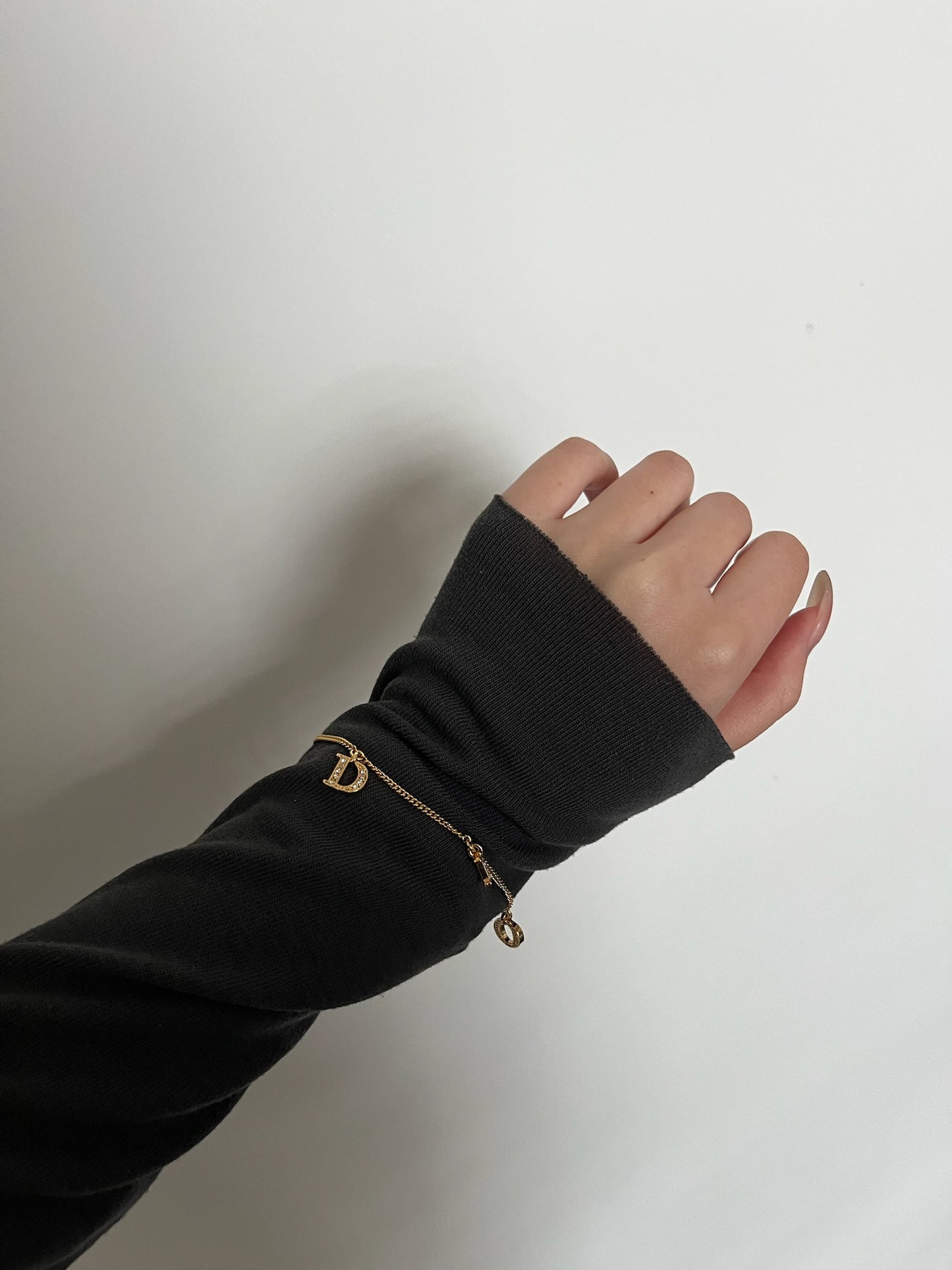 Dior Vintage Gold-Tone&Crystal Logo Chain Bracelet