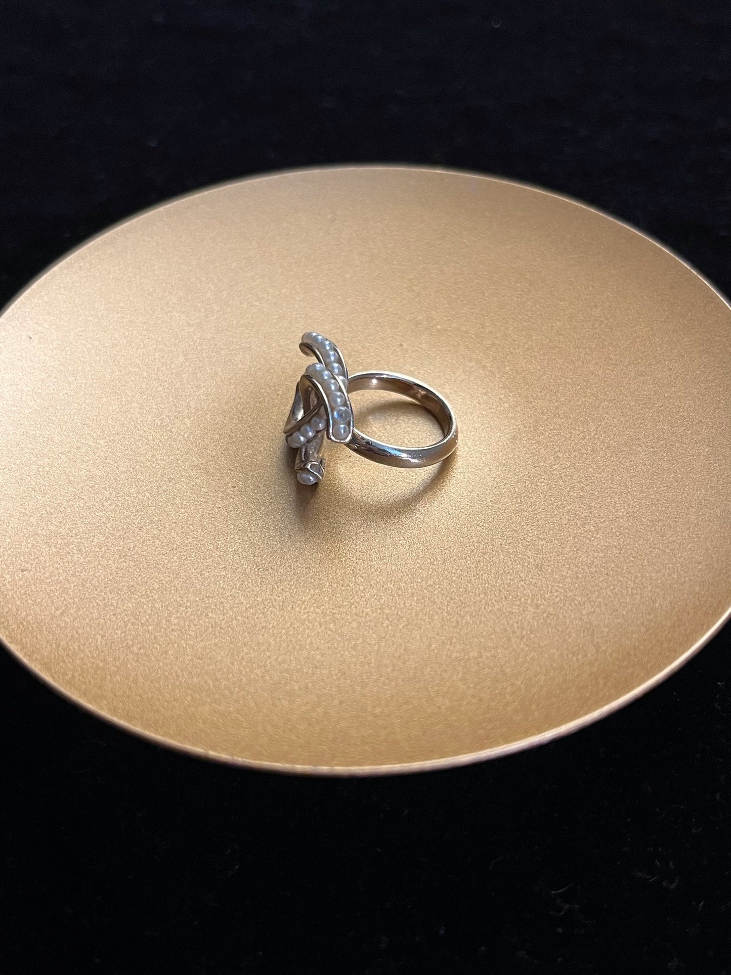 Chanel 2013 Pearl Double CC Logo Ring