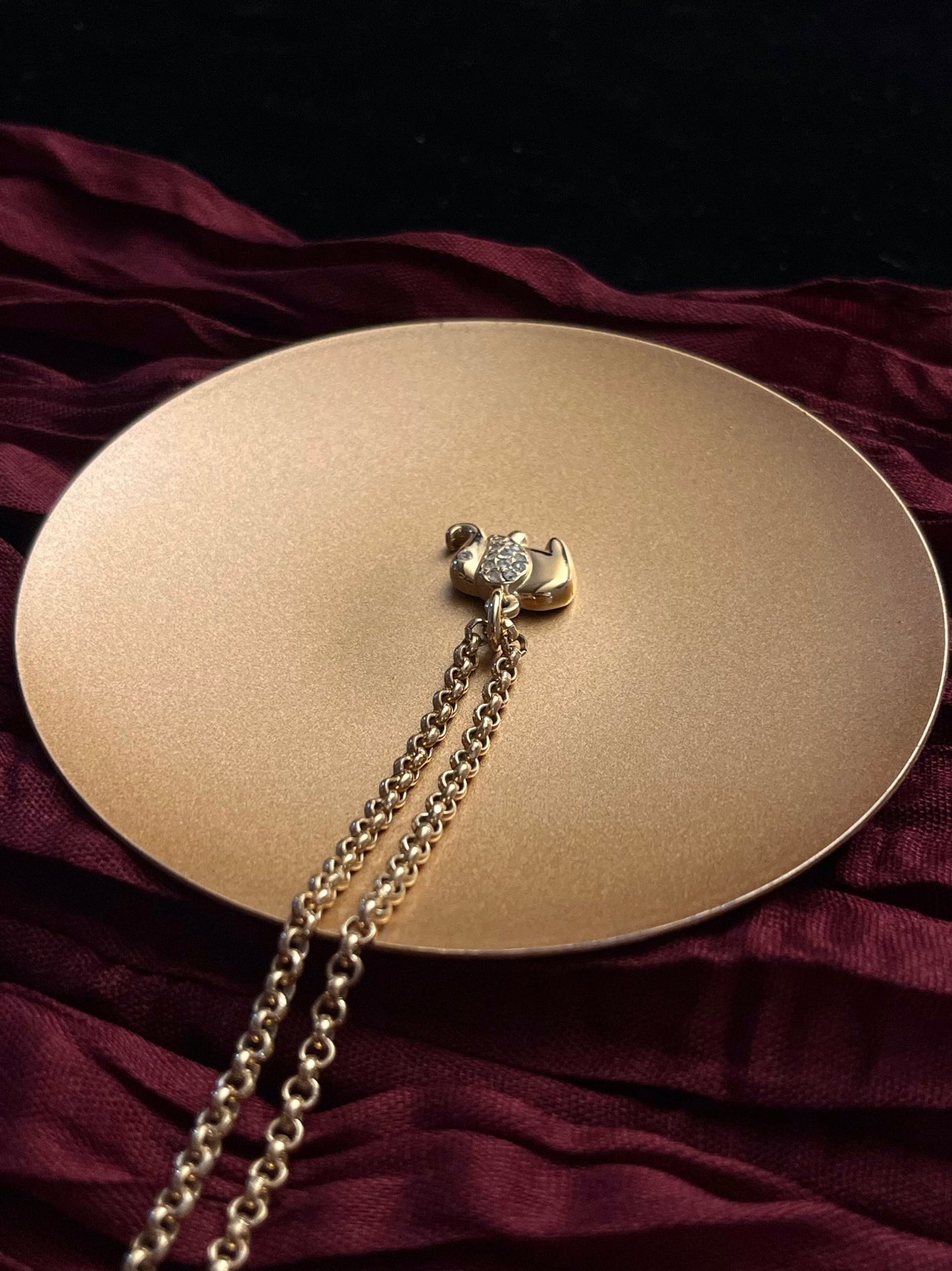 Vintage Dior Full Crystal Gold Elephant Pendant Necklace