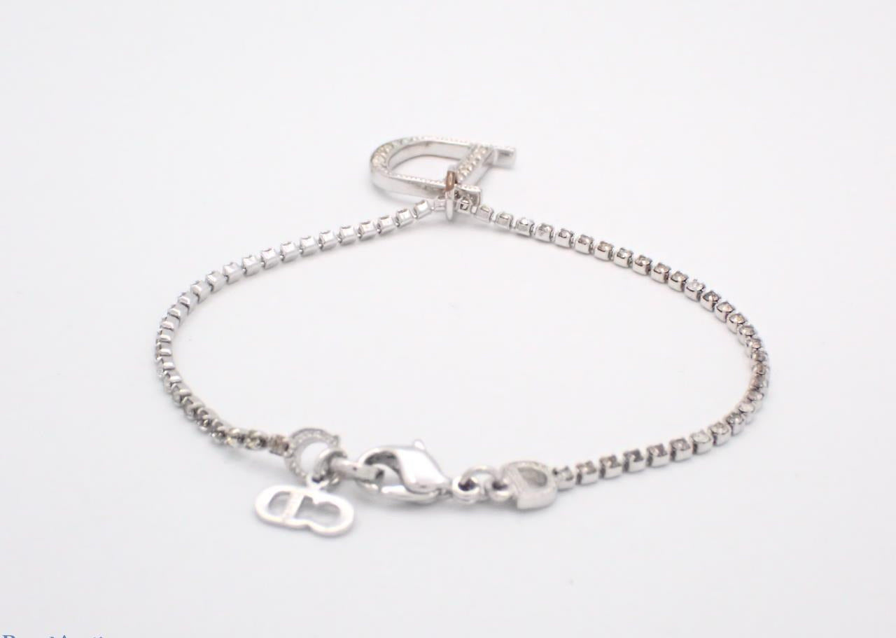 Vintage Dior Silver-Tone Pavé “D” Logo Bracelet