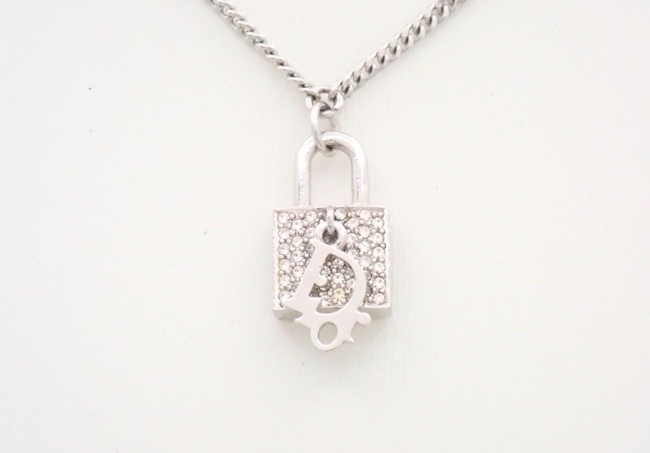 Dior Crystal Pavé Padlock Pendant Necklace