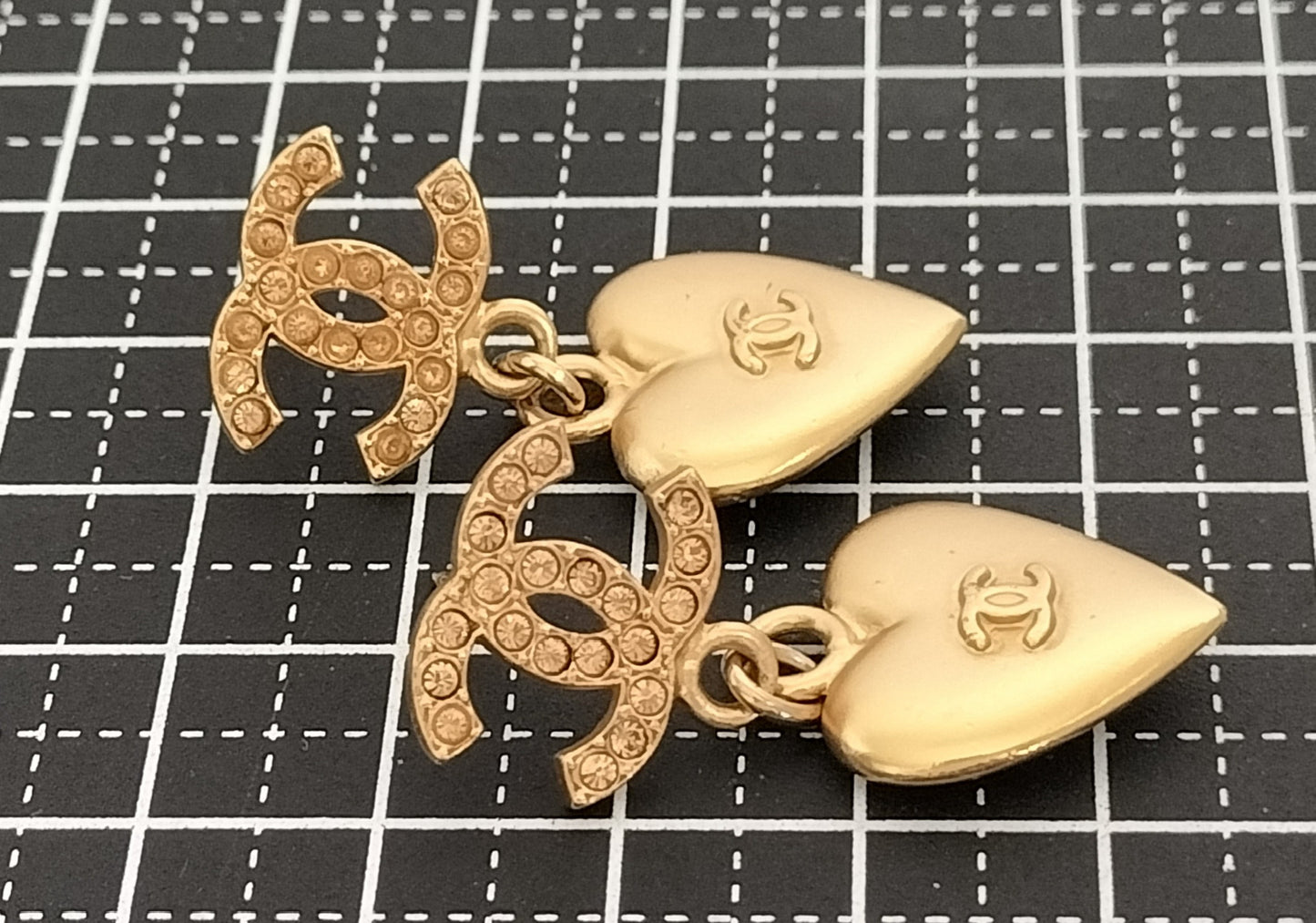 Chanel CC Crystal Heart Drop Earrings