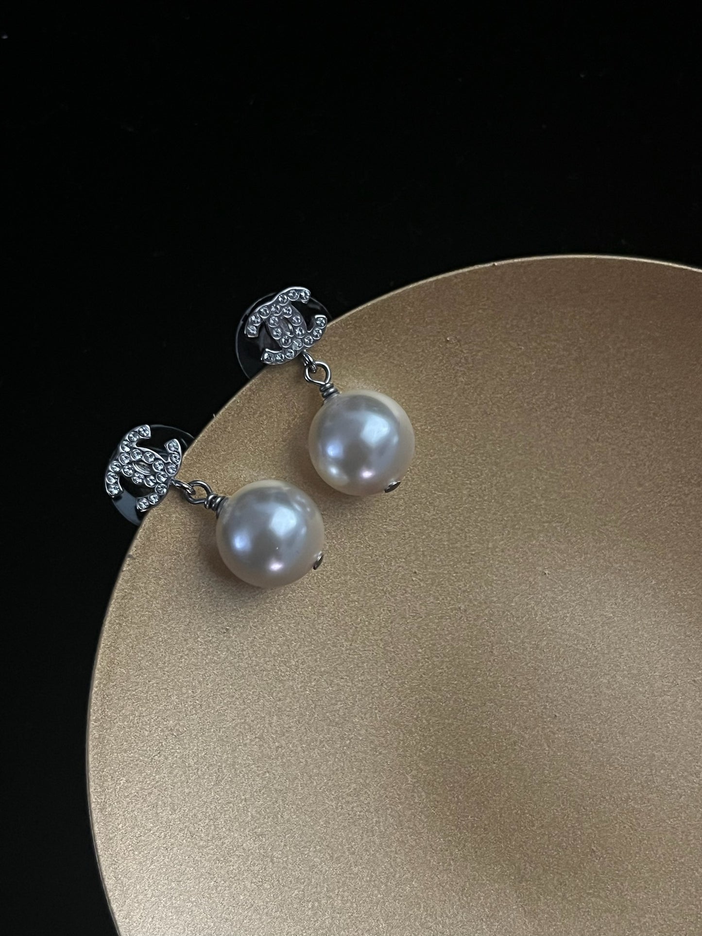 Vintage Chanel 2022 Crystal & Pearl CC Stud Earrings