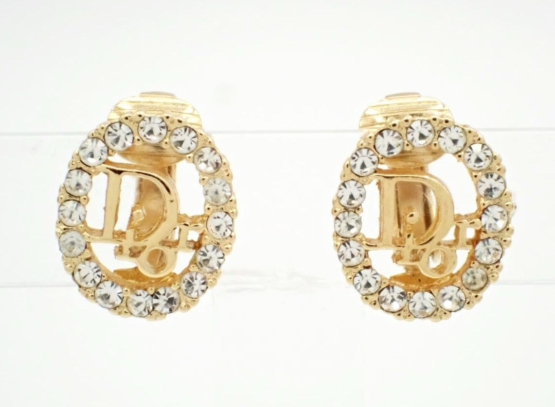 Vintage Dior Gold Pavé CD Logo Ear Clips