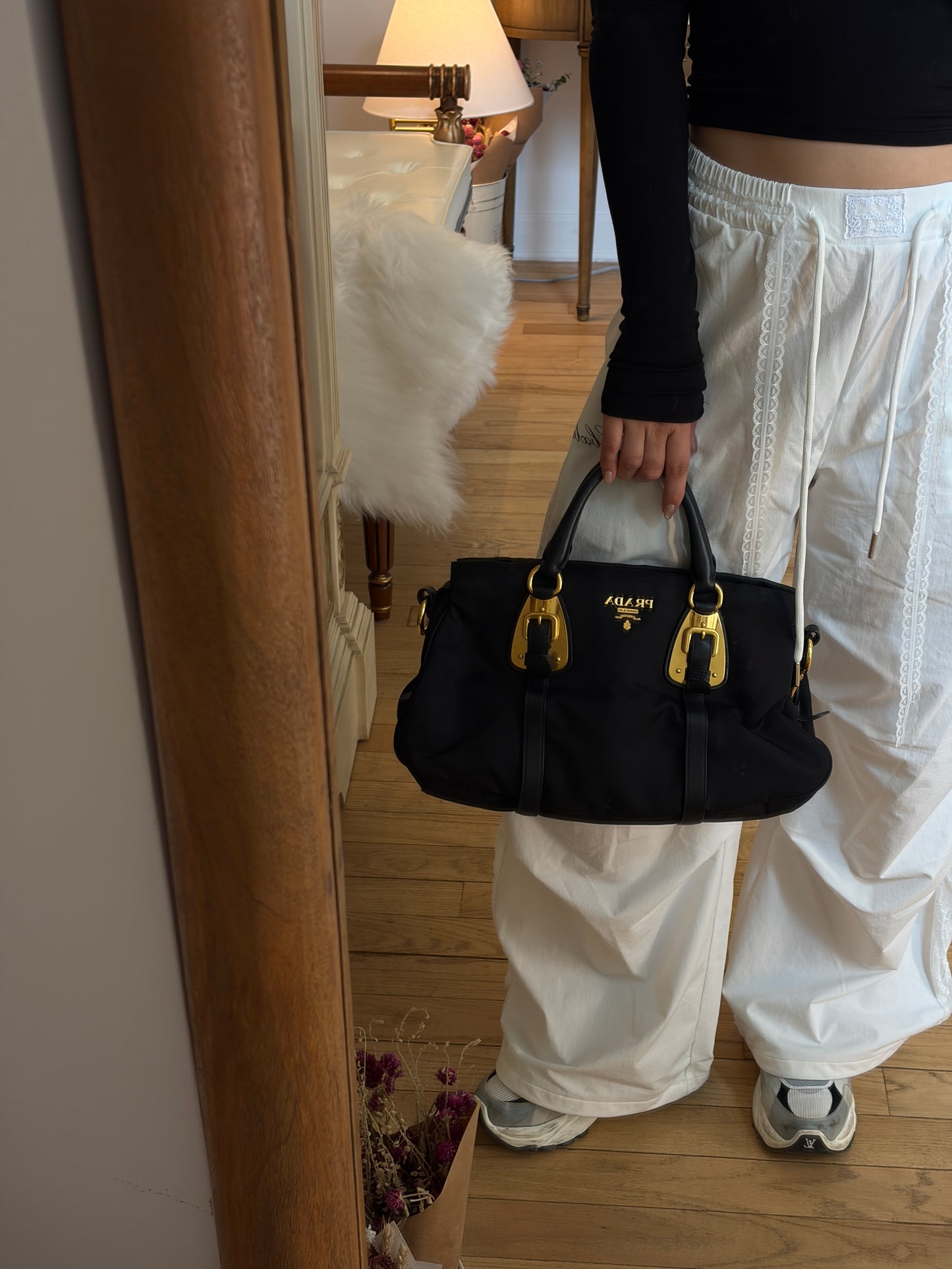 Prada Tessuto Leather and Nylon-Trim Handbag – Black