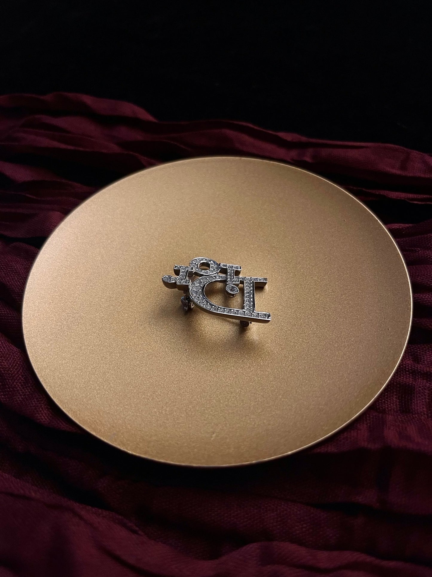 Vintage Dior Silver Crystal Logo Brooch