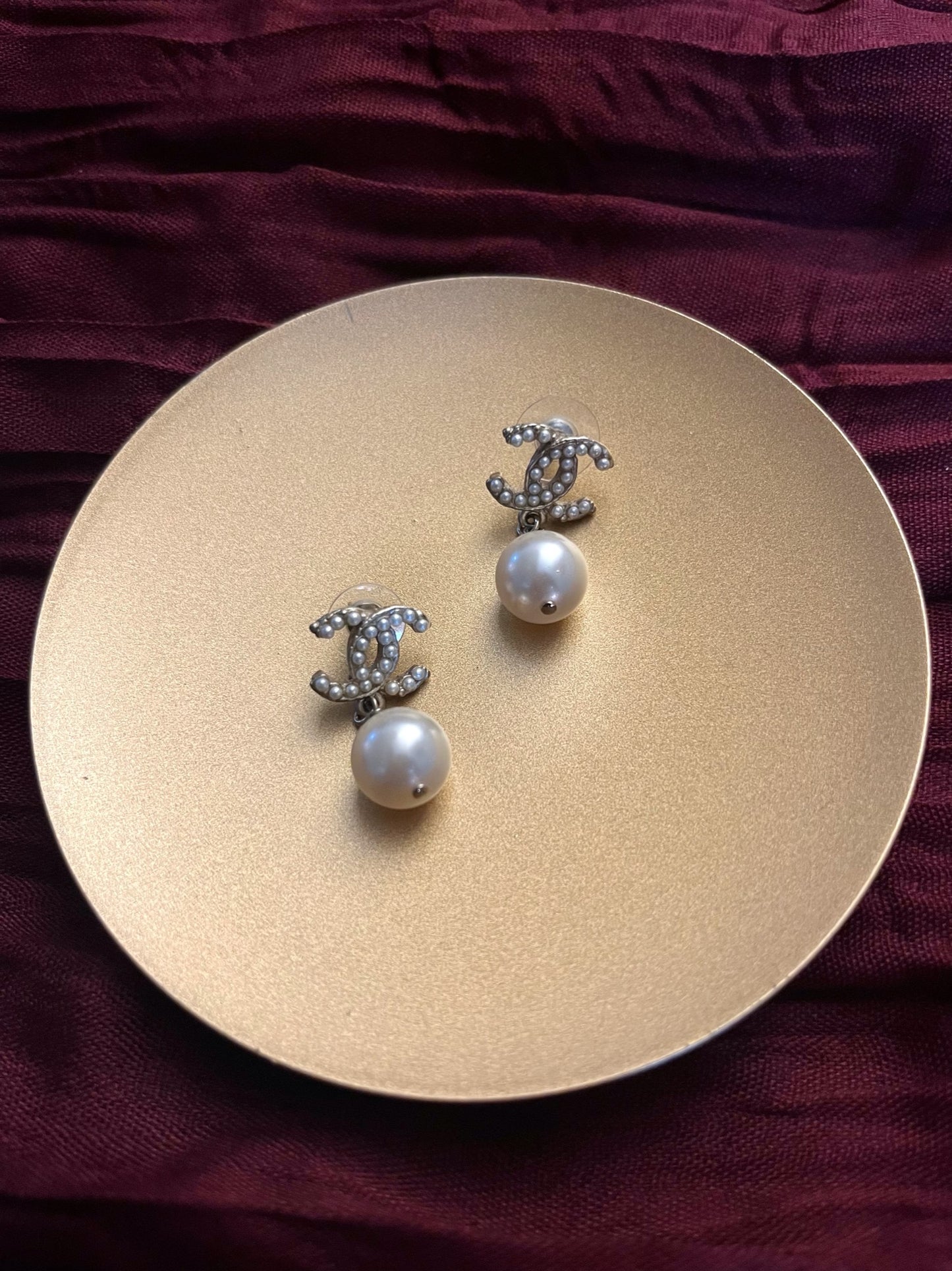 Vintage Chanel 2011 Irregular Double C Pearl Earrings