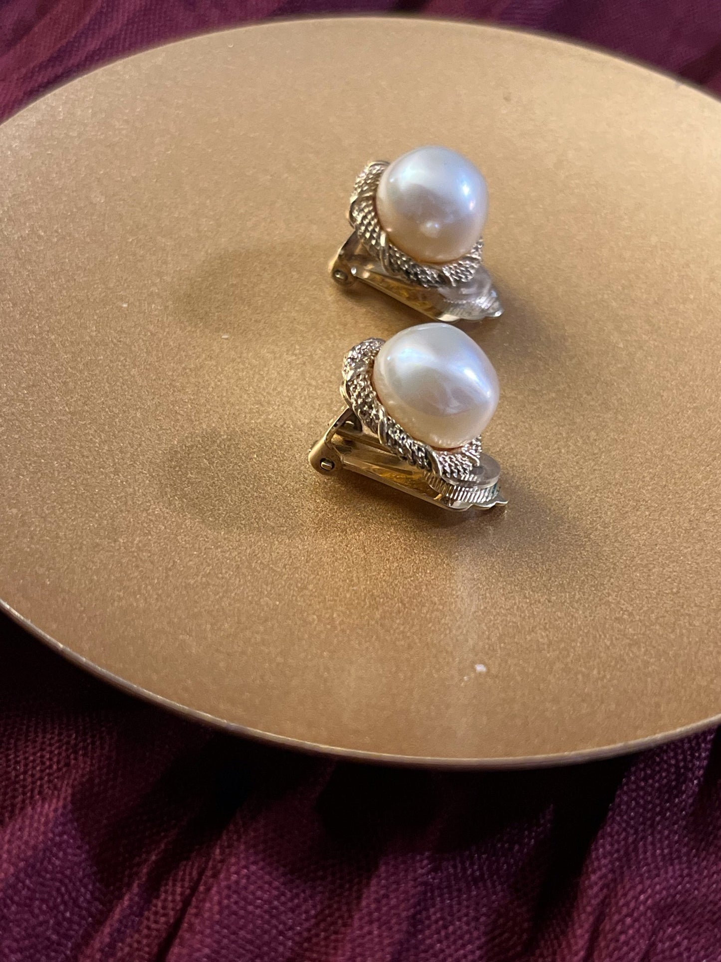 Vintage Dior Twisted Gold-Trim Pearl Clip-On Earrings