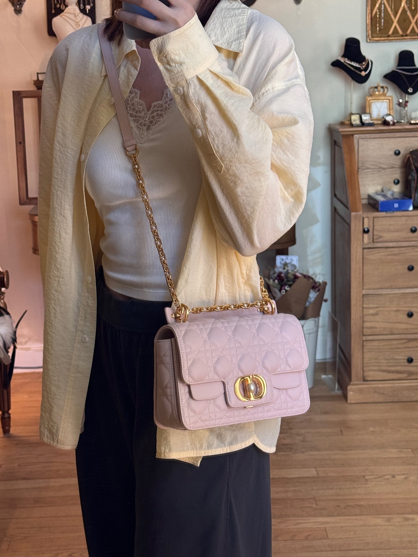 Dior Pink Cannage Quilted Top Handle Bag