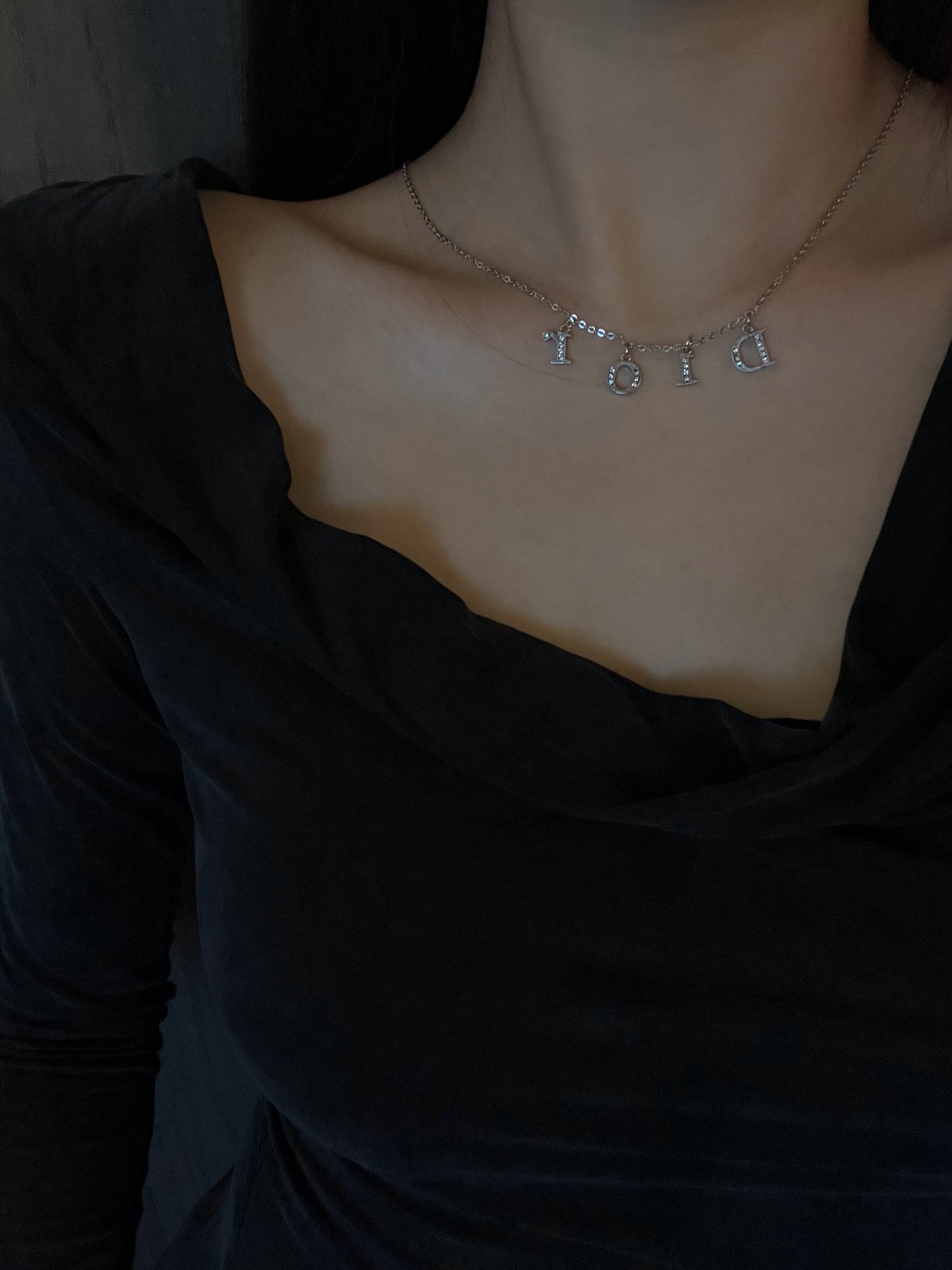 Dior Vintage Silver Logo Crystal Necklace