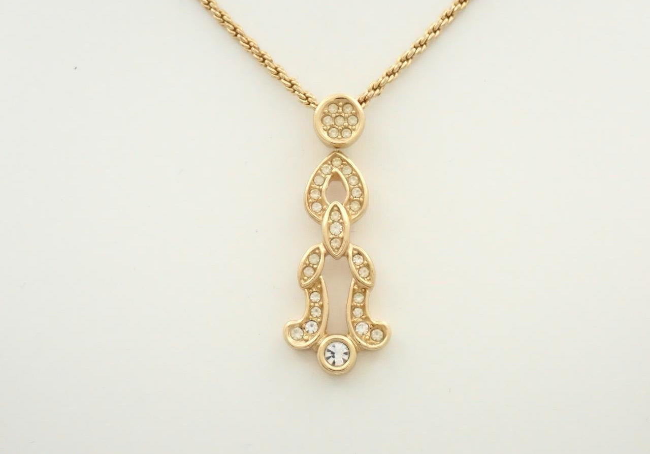 Dior Vintage Crystal Art Deco-Style Drop Pendant Necklace