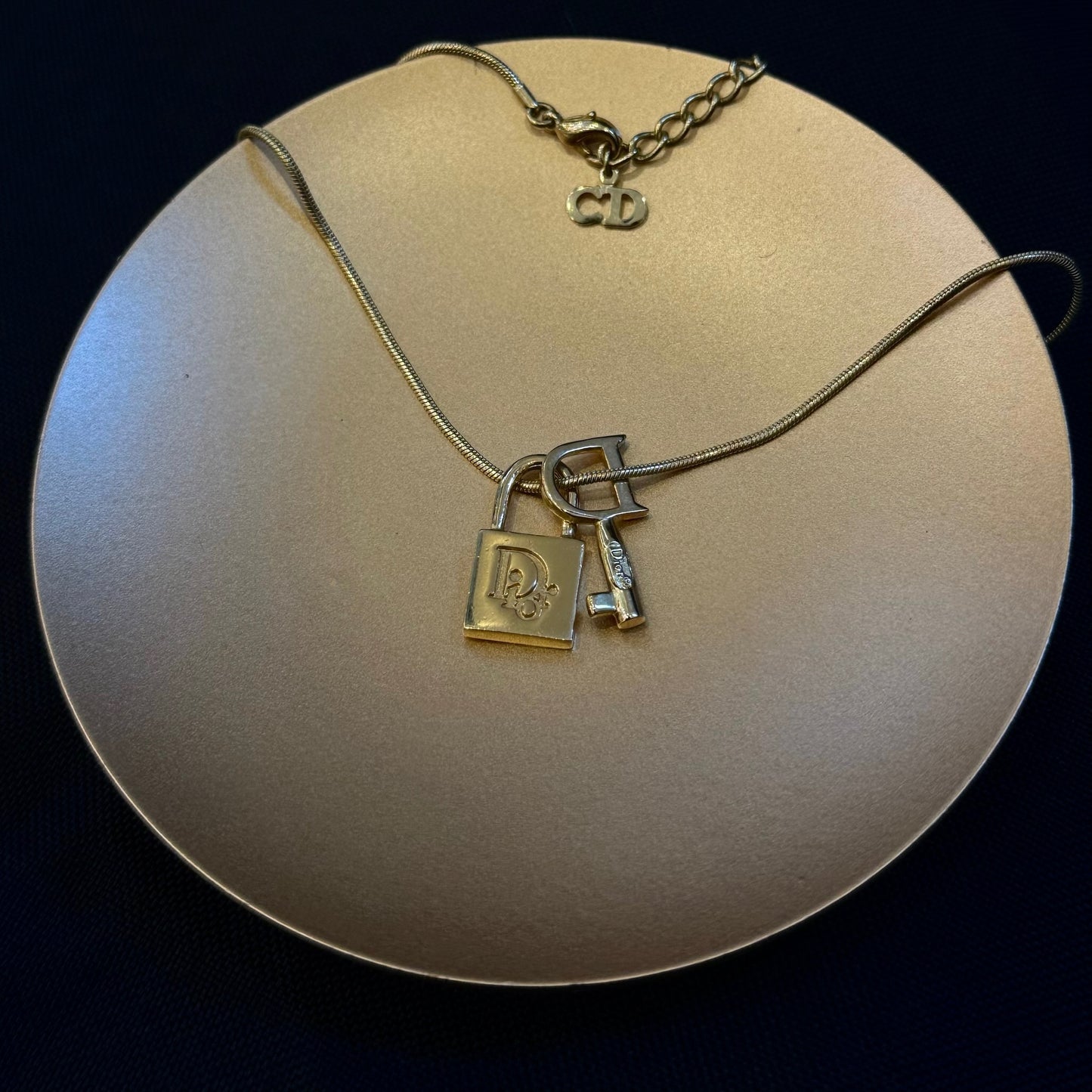 Vintage Dior Full Rhinestone Lock CD Necklace
