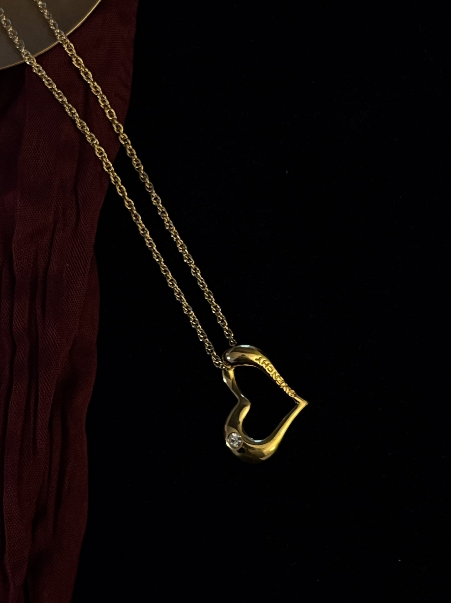 Vintage 1980s Givenchy Gold-Plated Diamond Heart Necklace