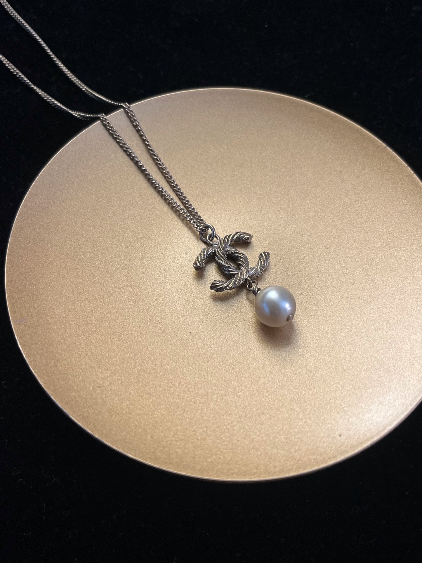 Chanel 2015 Double-Sided Twisted CC Crystal Pearl Drop Necklace