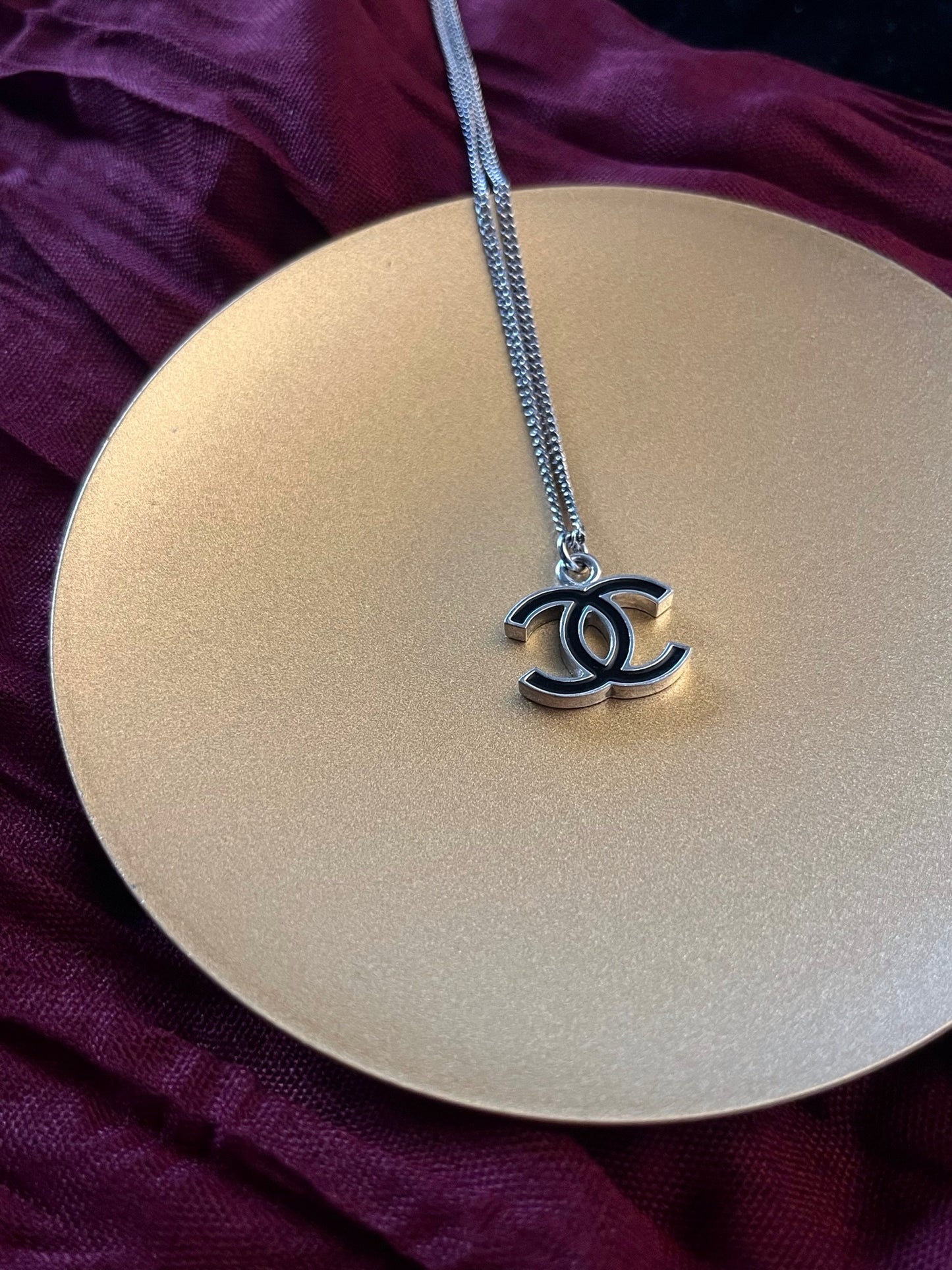 Chanel 2007 Black & Silver Double C Necklace