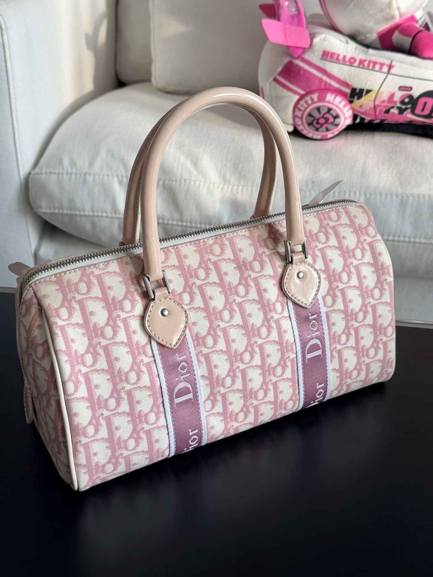 Dior Pink Oblique Floral Bowler Handbag