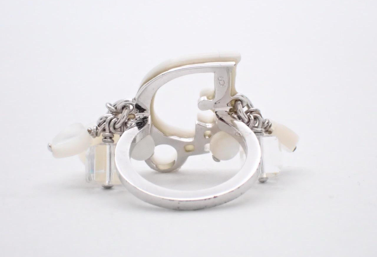 Dior Silver-Tone D Logo Charm Ring