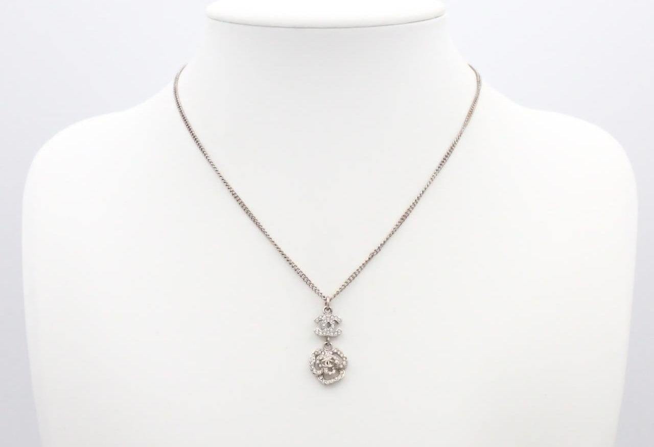 Chanel 2007 Crystal CC Camellia Pendant Necklace