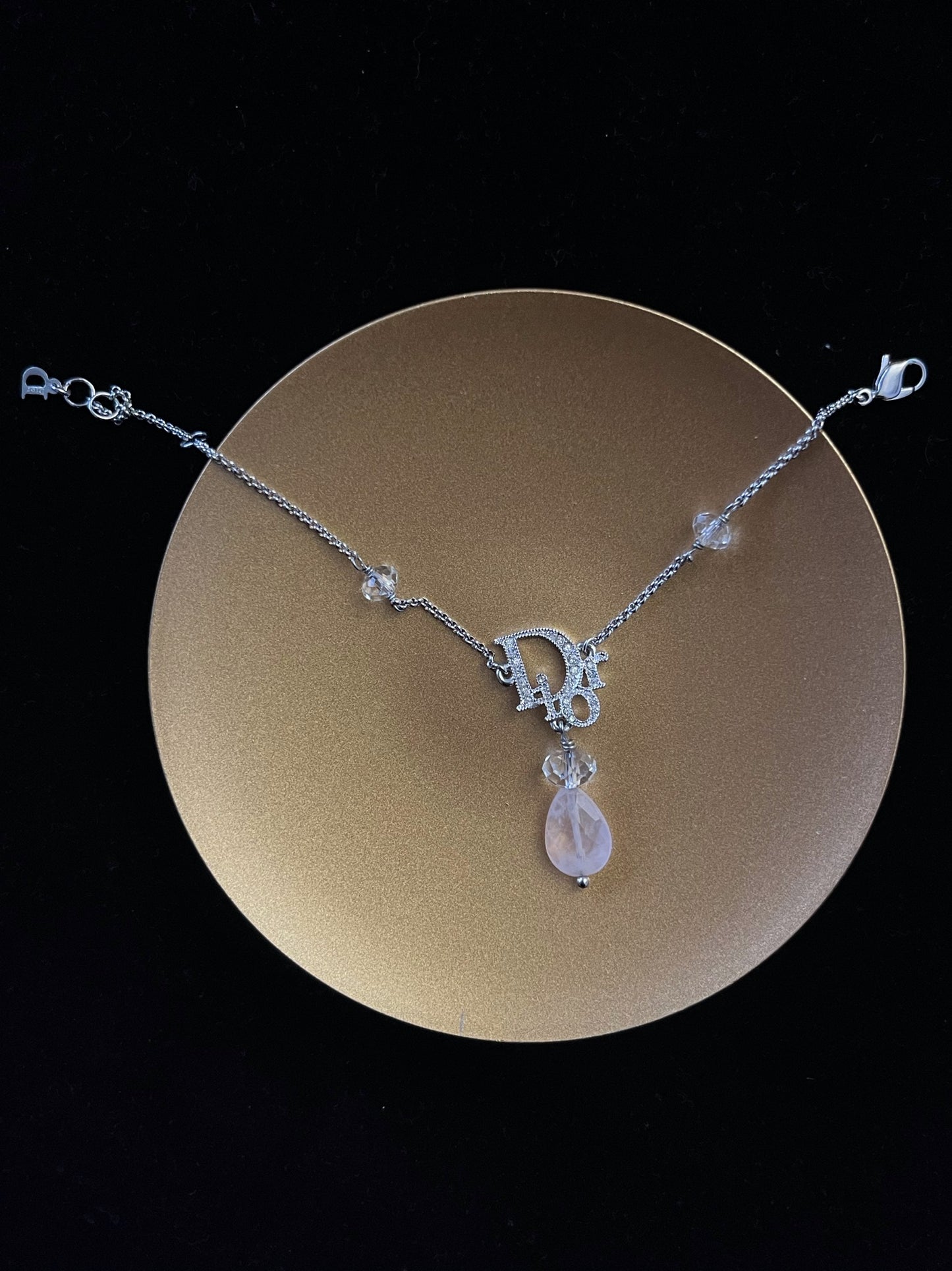 Vintage Dior Pink Chalcedony Crystal Logo Bracelet
